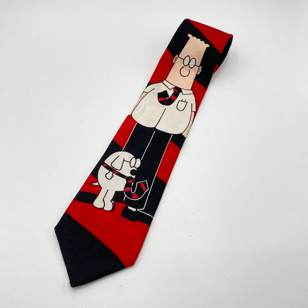 Dilbert‎ Necktie Red Black Novelty Dog Cartoon Business Office Adult Mens